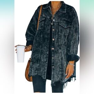 Distressed Oversized Black Corded Jacket | Small